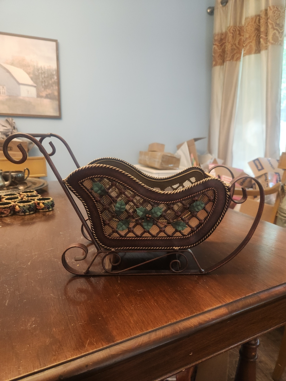 Decorative Metal Sleigh - Brown and Green
